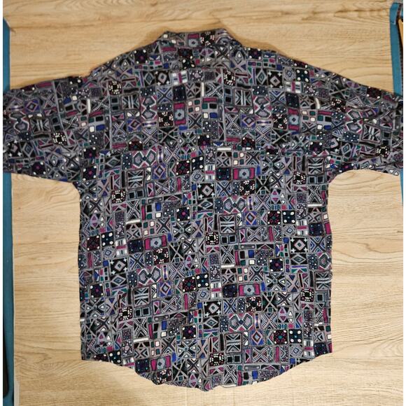 Vintage MAXX FM 90's Mens Button Up Shirt Size Large Gray Abstract Print - Picture 2 of 6